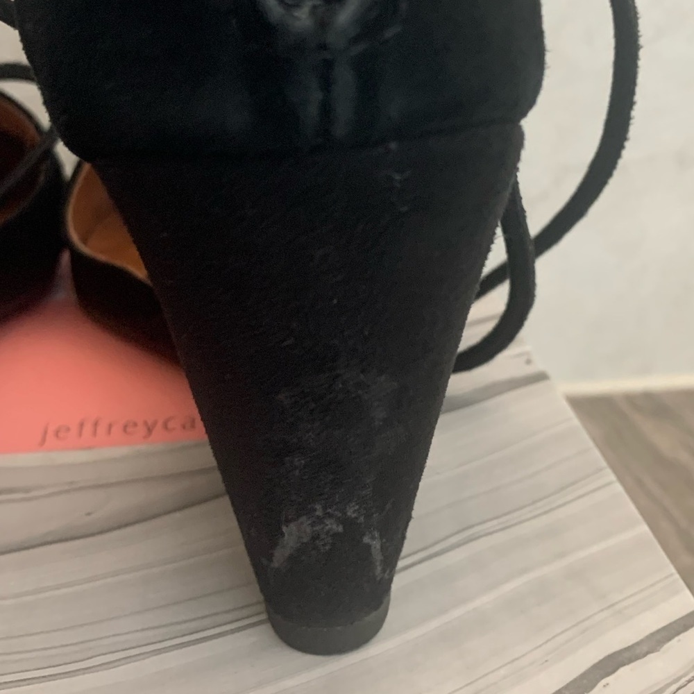 Jeffrey Campbell | Anthropologie Ouvere Black Suede Strappy Wedge Heels, Size 8 - Picture 7 of 8